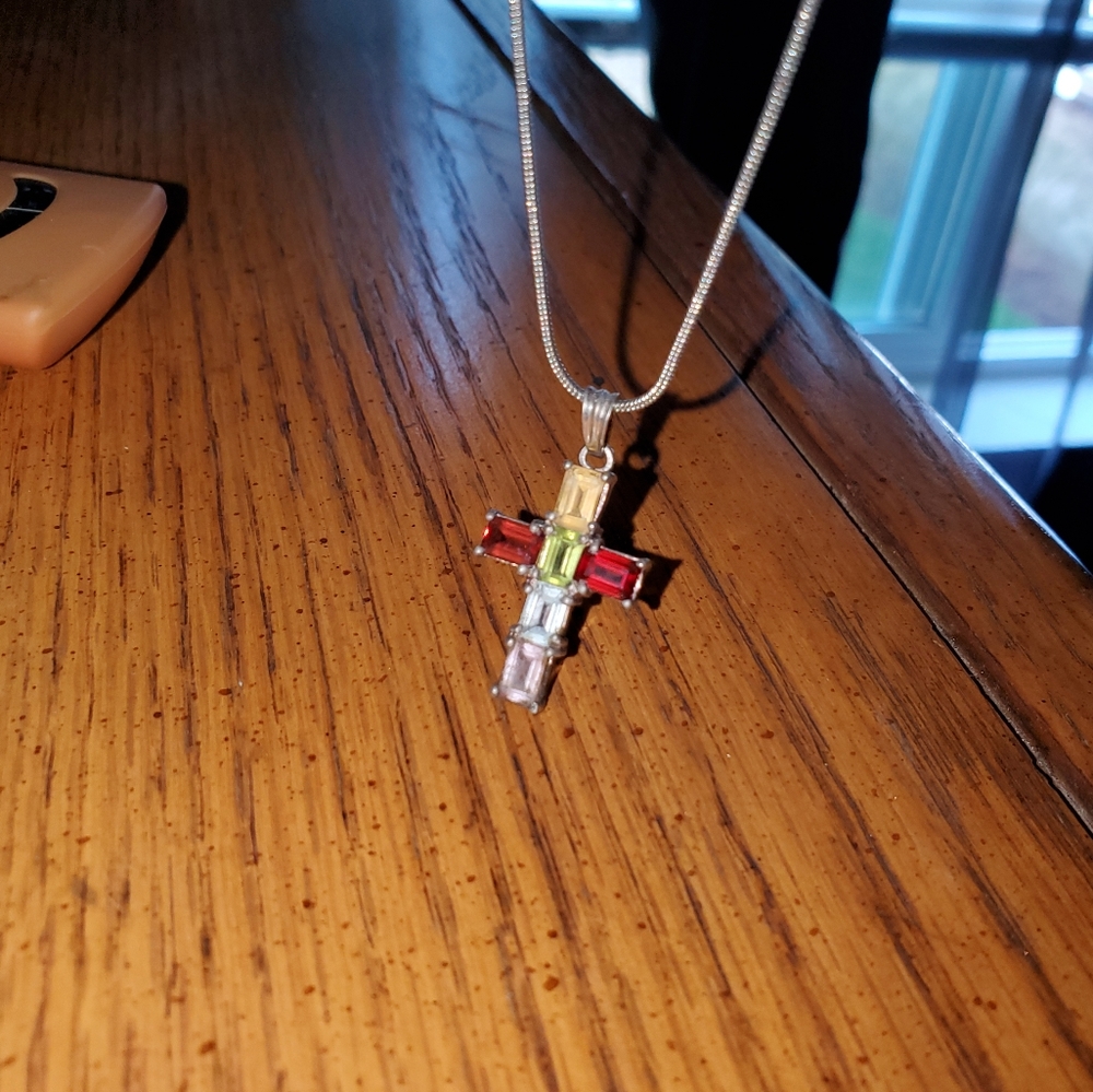 Cross Pendant 925 silver [Garnet, Citrine, Blue Topaz, Amethyst]